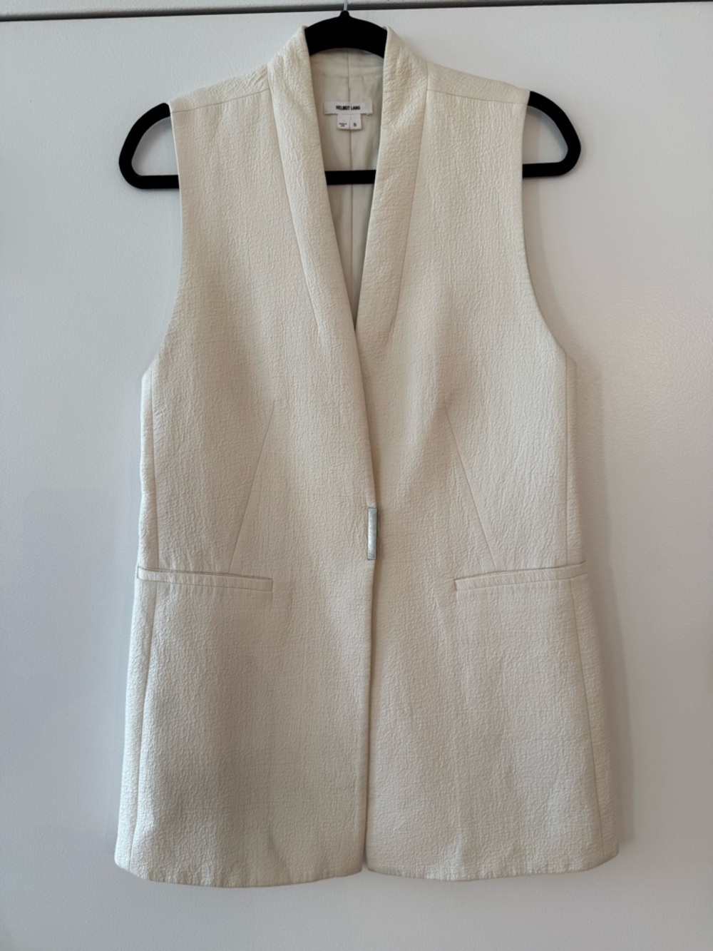 Helmut Lang Cream Sleeveless Textured Long Vest